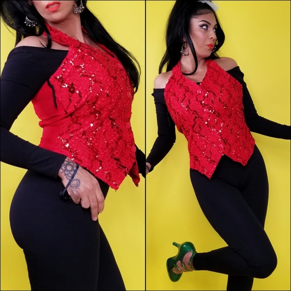 Vintage Red sequins halter - Picture 2 of 4